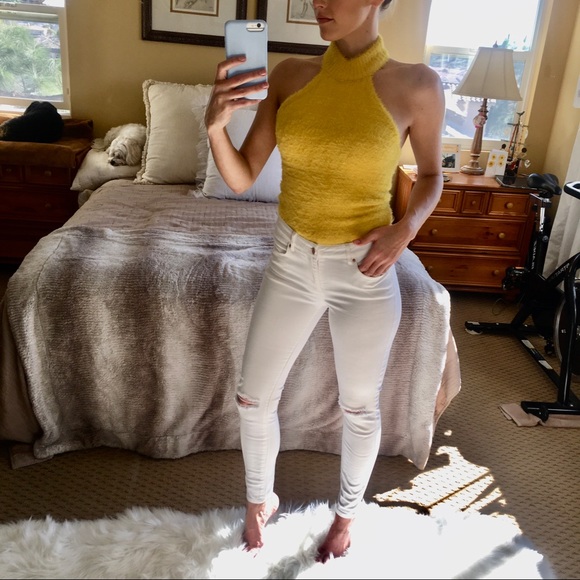 FUZZY YELLOW 90’s Inspired HALTER TOP Small S NEW - Picture 3 of 8